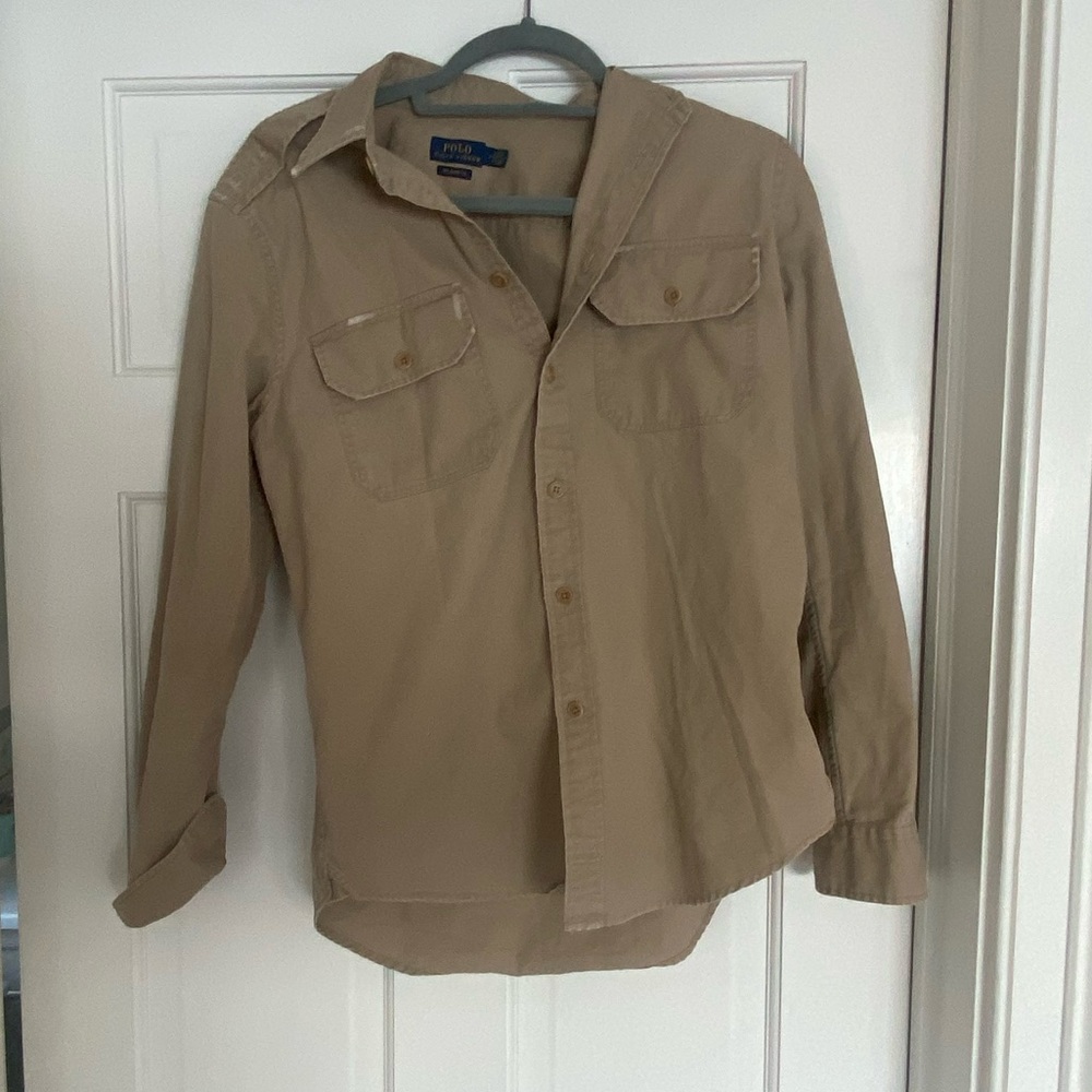 Polo Ralph Lauren tan button down blouse